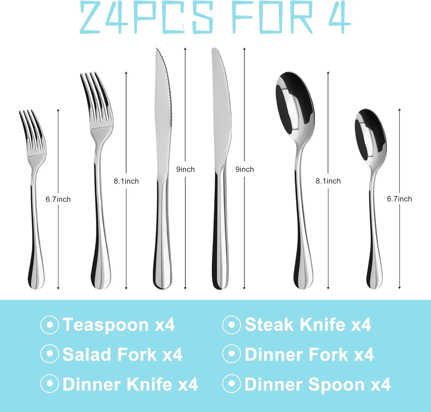 Silverware Set,32 piece Siverware Set and Serving Utensil Set,Stainless Steel Knives Spoon Forks Set for Home, Kitchen, Mirror Polished& Dishwasher Safe (5.5-11.2Inch Serving set Silverware set-32pcs)