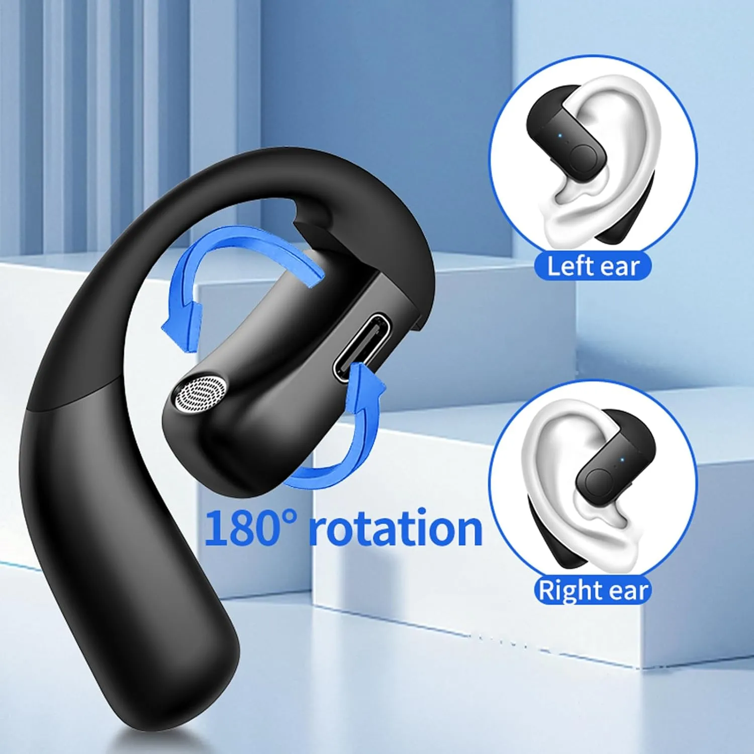 Single Bluetooth One Ear Earbud Open Ear Bud Air Bone Conduction Earbud Earless Out of Ear Headphones Bluetooth Wireless Earpiece with Earhook OWS Open Ear Bud Wireless Ear Hanging Bluetooth Headset