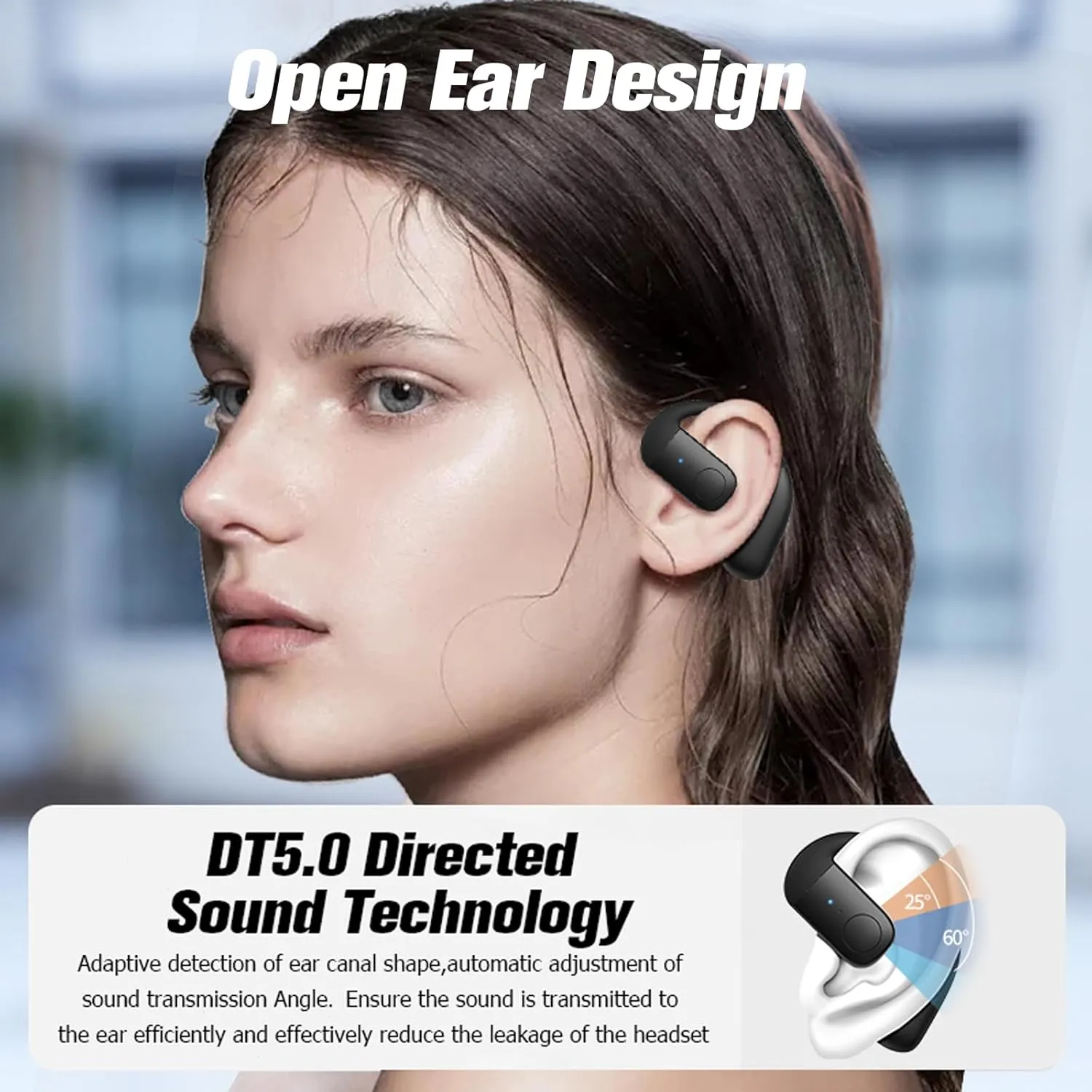 Single Bluetooth One Ear Earbud Open Ear Bud Air Bone Conduction Earbud Earless Out of Ear Headphones Bluetooth Wireless Earpiece with Earhook OWS Open Ear Bud Wireless Ear Hanging Bluetooth Headset
