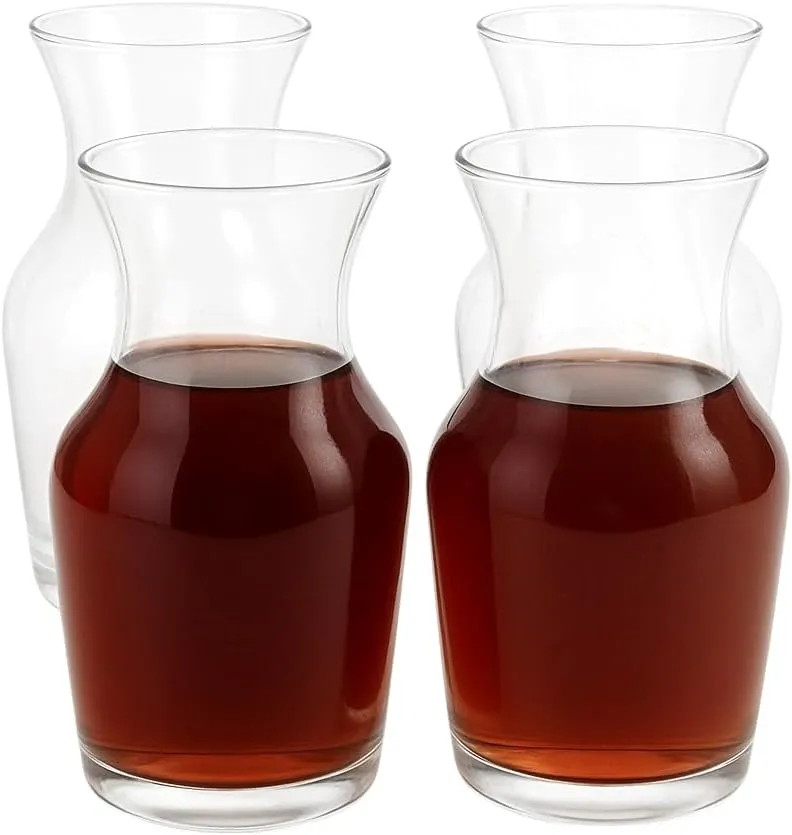 Single Serving Glass Wine Carafe 6.5 oz - Mini Decanters - Small Individual Carafes, set of 4 - w/coasters