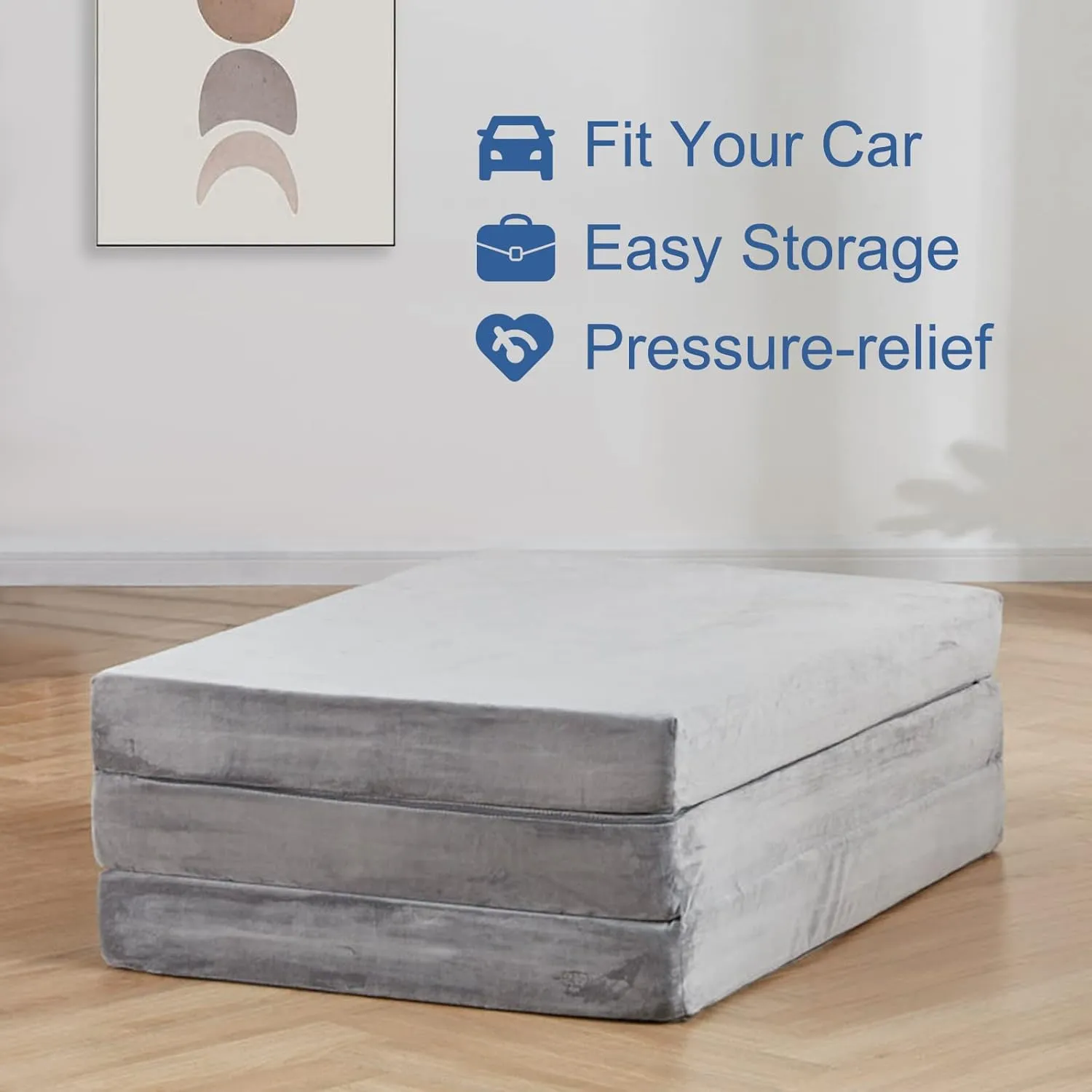 SINWEEK Tri Folding Mattress Foam Topper 4" Thickness Floor Cot Mattress, Guset Bed with Removable&Machine Washable Cover and Lining, CertiPUR-US Certified 25 x 75 Inch