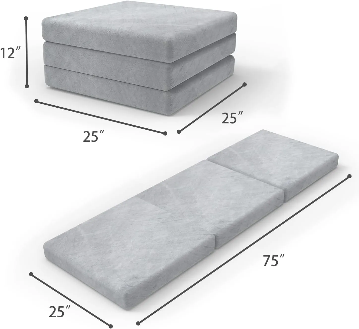 SINWEEK Tri Folding Mattress Foam Topper 4" Thickness Floor Cot Mattress, Guset Bed with Removable&Machine Washable Cover and Lining, CertiPUR-US Certified 25 x 75 Inch