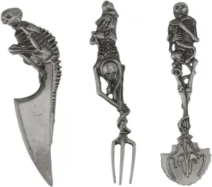 Skeleton Skull Cutlery Set, 3 Piece Cutlery Set, Includes Spoon, Fork and Knife, Cutlery, Modern Design, Great Gifts for Halloween, Easter and Christmas(Grey)