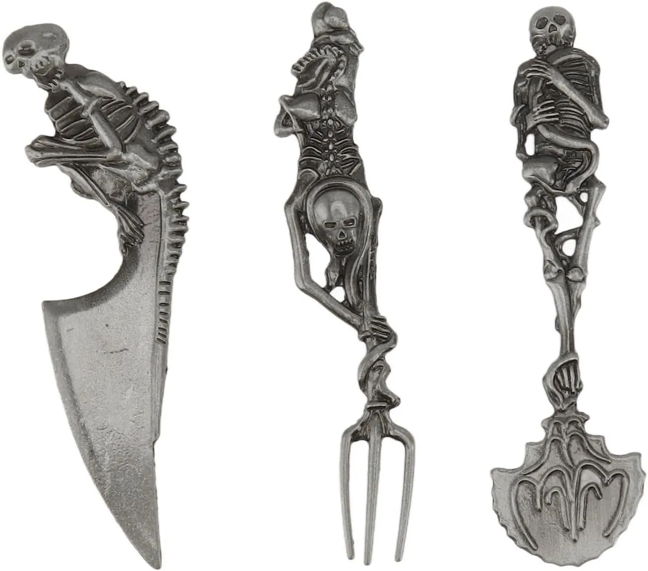 Skeleton Skull Cutlery Set, 3 Piece Cutlery Set, Includes Spoon, Fork and Knife, Cutlery, Modern Design, Great Gifts for Halloween, Easter and Christmas(Grey)
