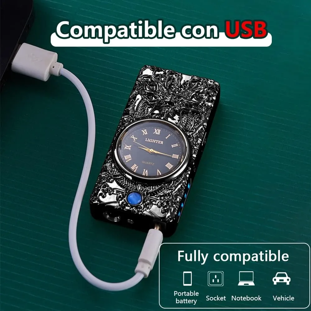 SKRFIRE Dragon Plasma Electric Arc USB Lighter - Multifunctional Metal With Luminous Real Watch Dial & LED Lighting (Black Dragon)
