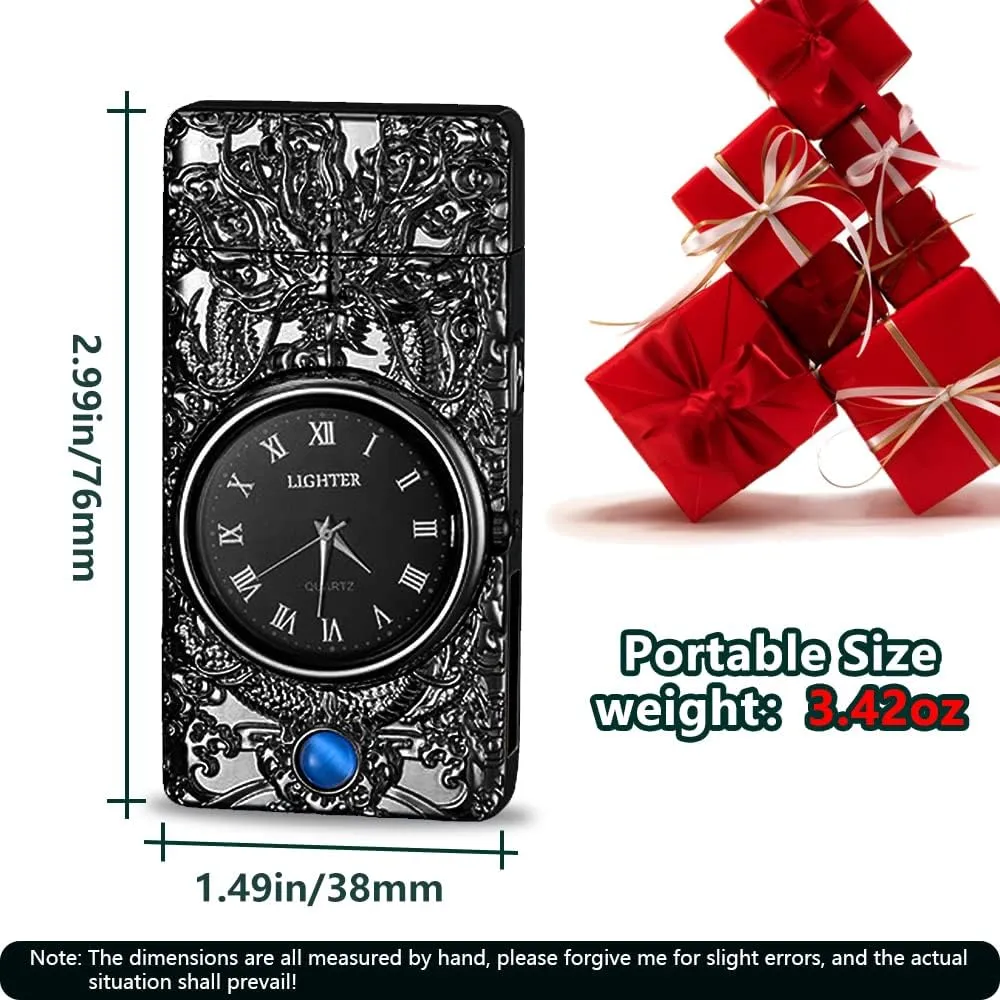 SKRFIRE Dragon Plasma Electric Arc USB Lighter - Multifunctional Metal With Luminous Real Watch Dial & LED Lighting (Black Dragon)