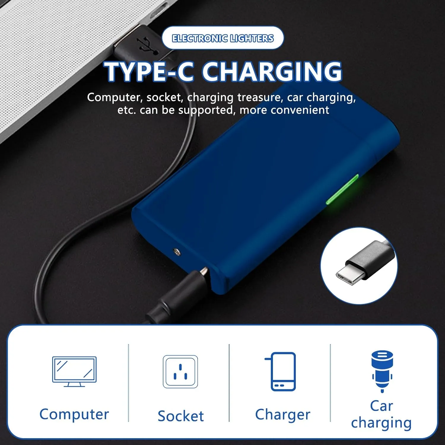SKRFIRE Electric Lighter Windproof, Flame Electric Lighter Plasma-Flame Arc Lighter Rechargeable USB Lighter Flame Lighter with Battery Indicator(Blue)