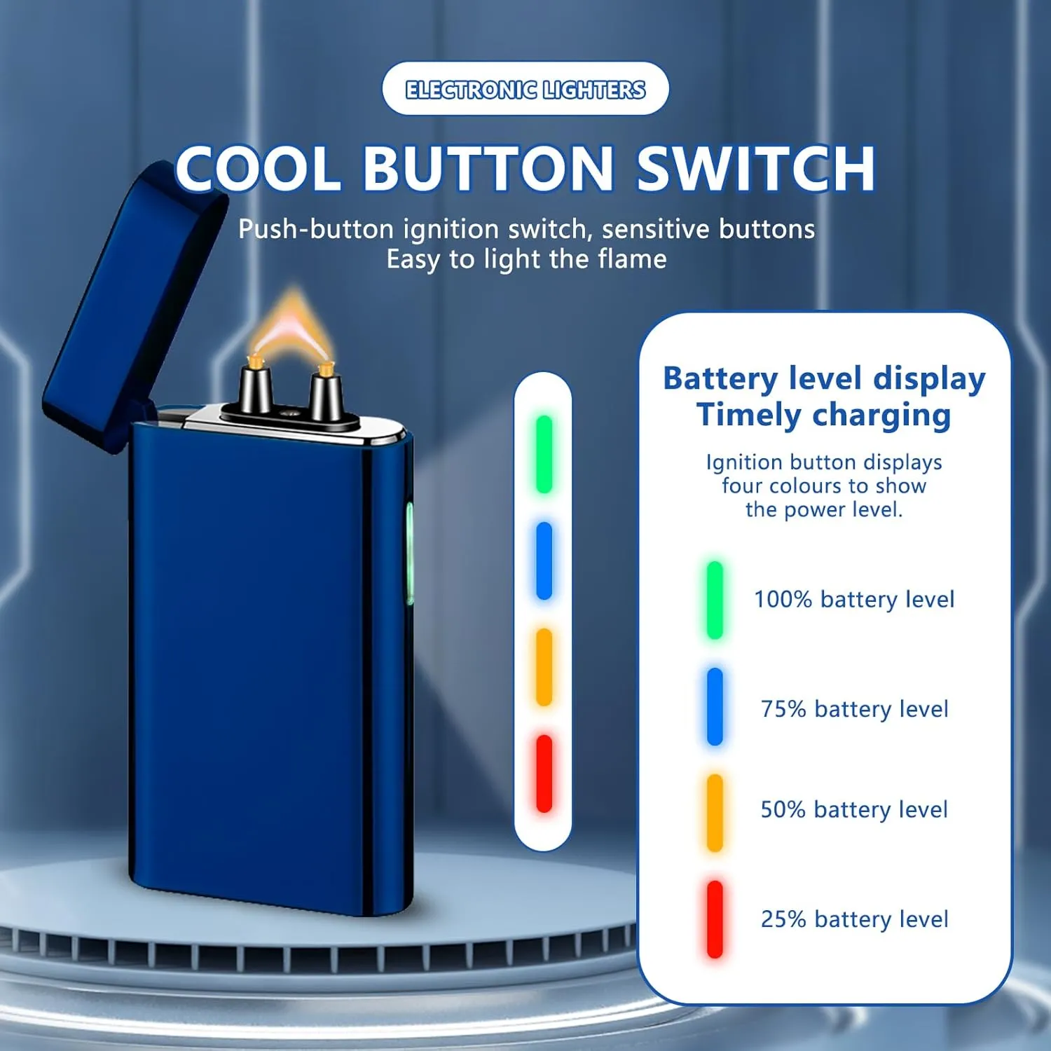 SKRFIRE Electric Lighter Windproof, Flame Electric Lighter Plasma-Flame Arc Lighter Rechargeable USB Lighter Flame Lighter with Battery Indicator(Blue)