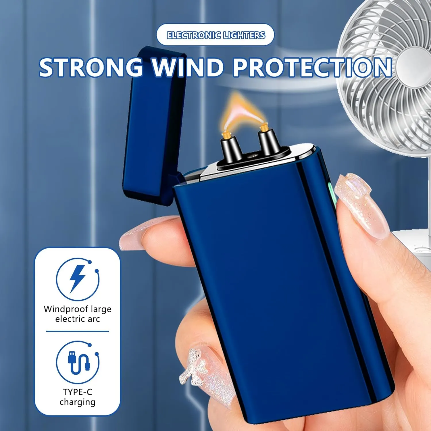 SKRFIRE Electric Lighter Windproof, Flame Electric Lighter Plasma-Flame Arc Lighter Rechargeable USB Lighter Flame Lighter with Battery Indicator(Blue)