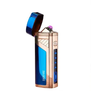 SKRFIRE Triple-Arc Electric Lighter, 2-in-1 Cigar Opener Windproof Lighter Flameless Plasma Lighter Rechargeable USB Lighter with Digital Battery Indicator (ICY Blue)