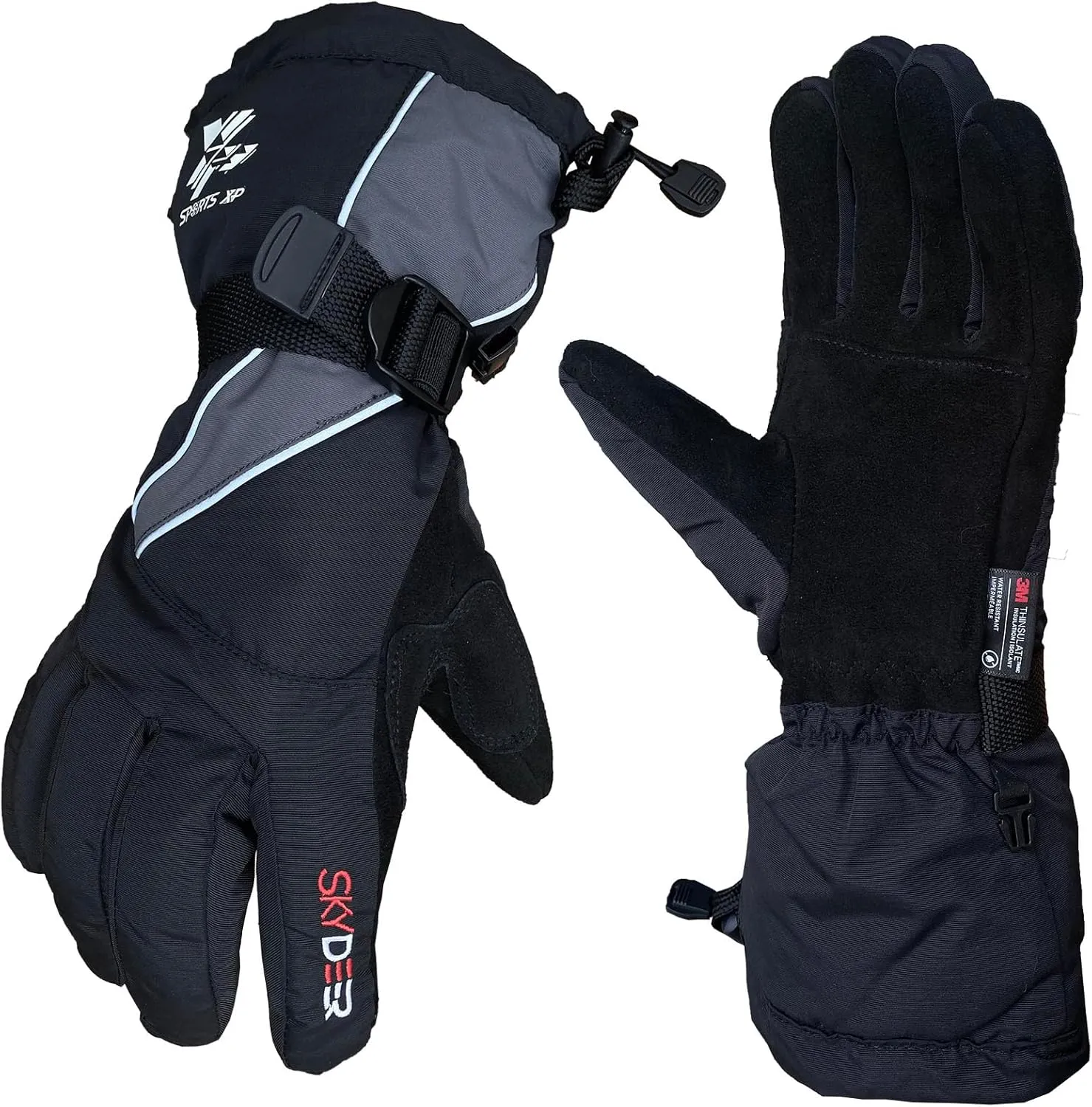 SKYDEER 100% Waterproof and Premium Deerskin Suede Leather Ski Gloves with 150G 3M Thinsulate Lining, Ultra Soft & Durable & Warm Cold Weather Gloves for Extreme Cold Condition (SD8650T)