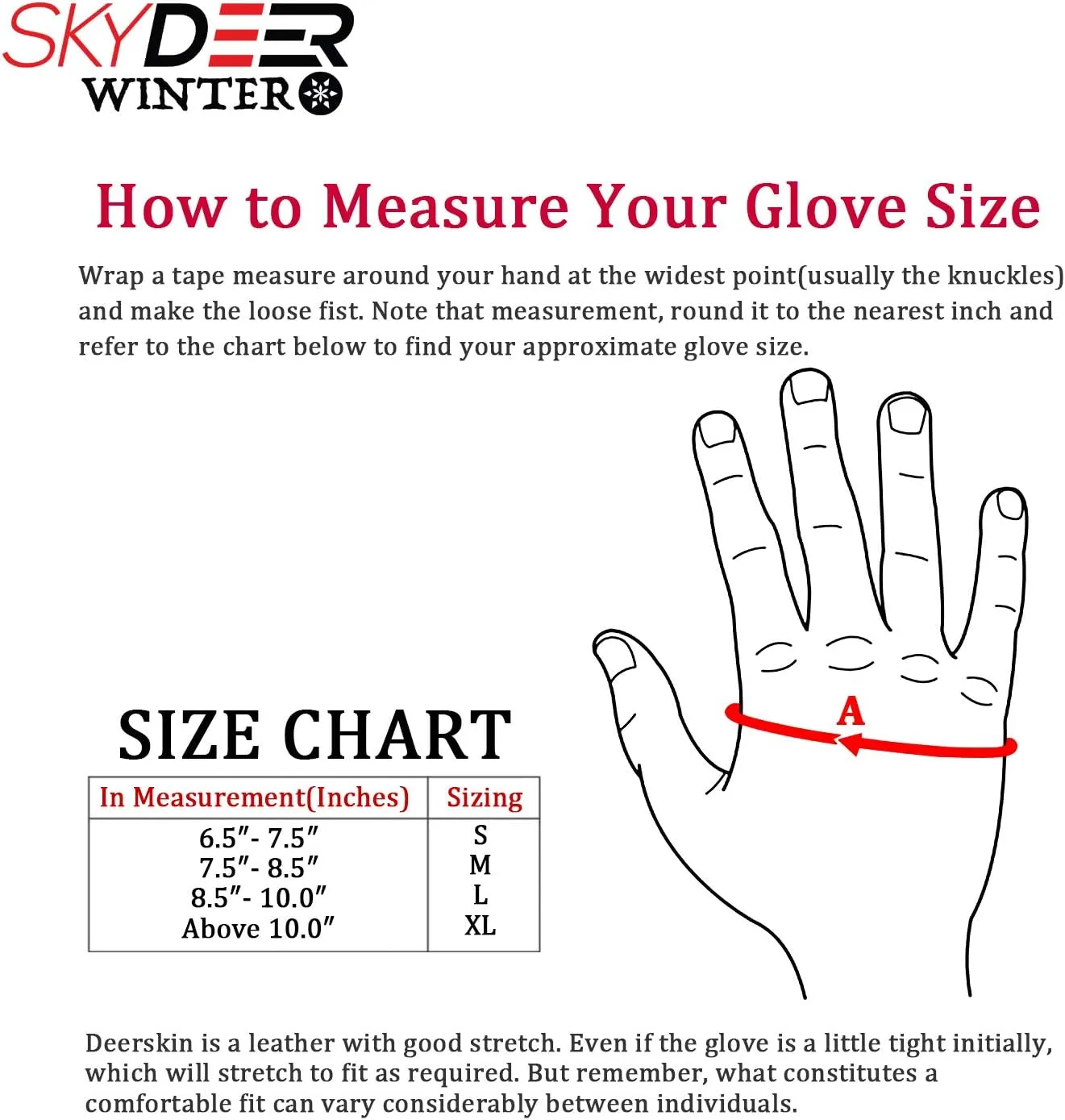 SKYDEER 100% Waterproof and Premium Deerskin Suede Leather Ski Gloves with 150G 3M Thinsulate Lining, Ultra Soft & Durable & Warm Cold Weather Gloves for Extreme Cold Condition (SD8650T)