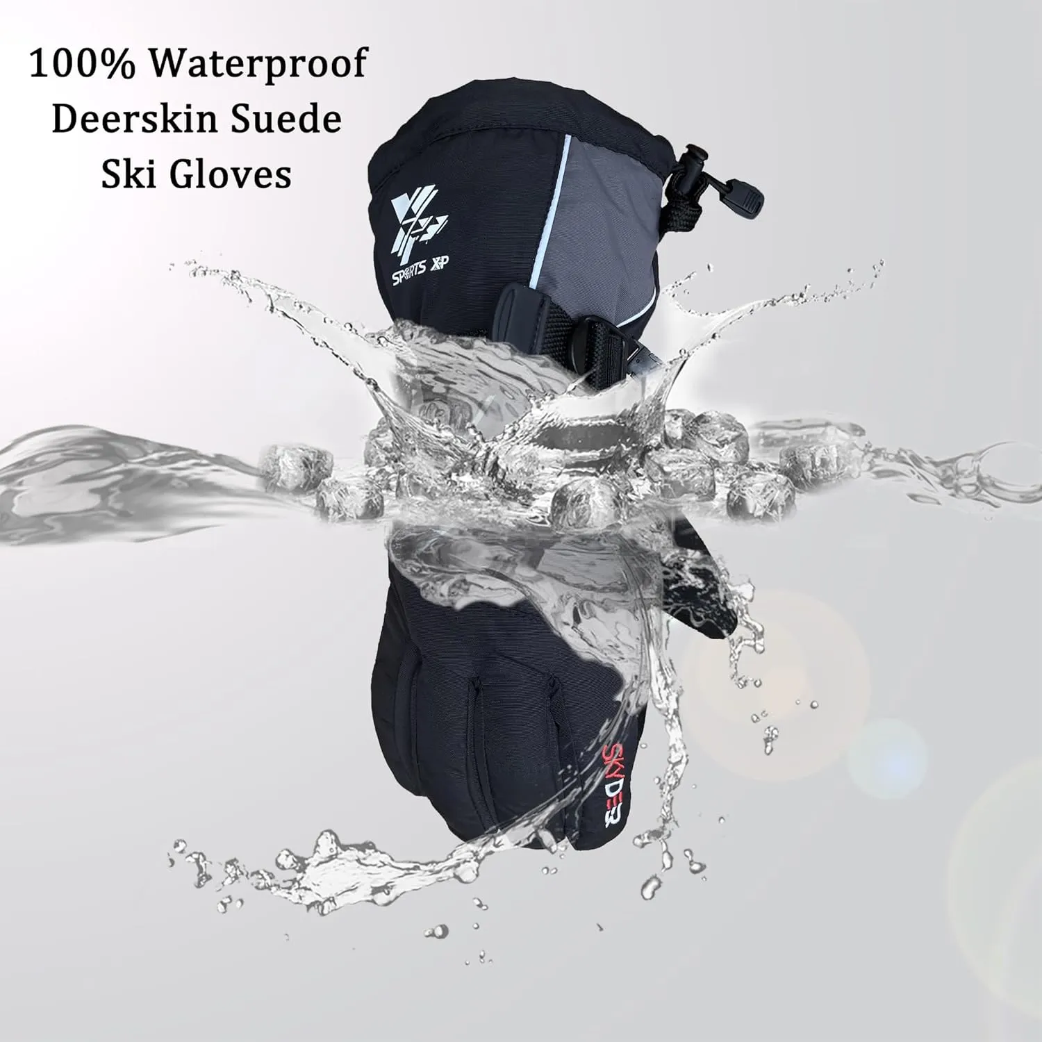 SKYDEER 100% Waterproof and Premium Deerskin Suede Leather Ski Gloves with 150G 3M Thinsulate Lining, Ultra Soft & Durable & Warm Cold Weather Gloves for Extreme Cold Condition (SD8650T)