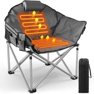 Slendor Heated Camping Chair Oversized, Portable Heated Chair Outdoor Sports with Backrest, High Back, Pillow, 3 Heat Levels, Folding Lawn Patio Lounge Chair, Supports 440 lbs