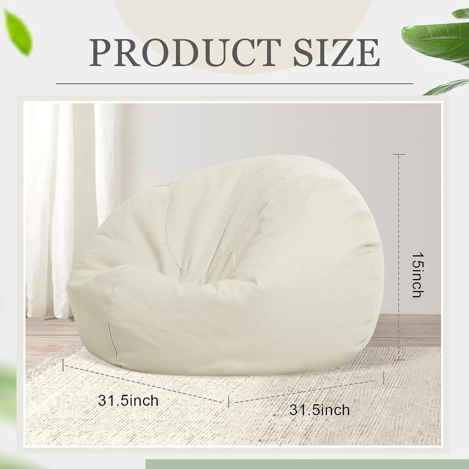 Sliner 2 Pcs Stuffed Animal Storage Bean Bag Chair Cover for Kids Adults (no Filler) Large Stuffable Zipper Beanbag Cover for Organizing Plush Toys or Memory Foam(Beige, Small)