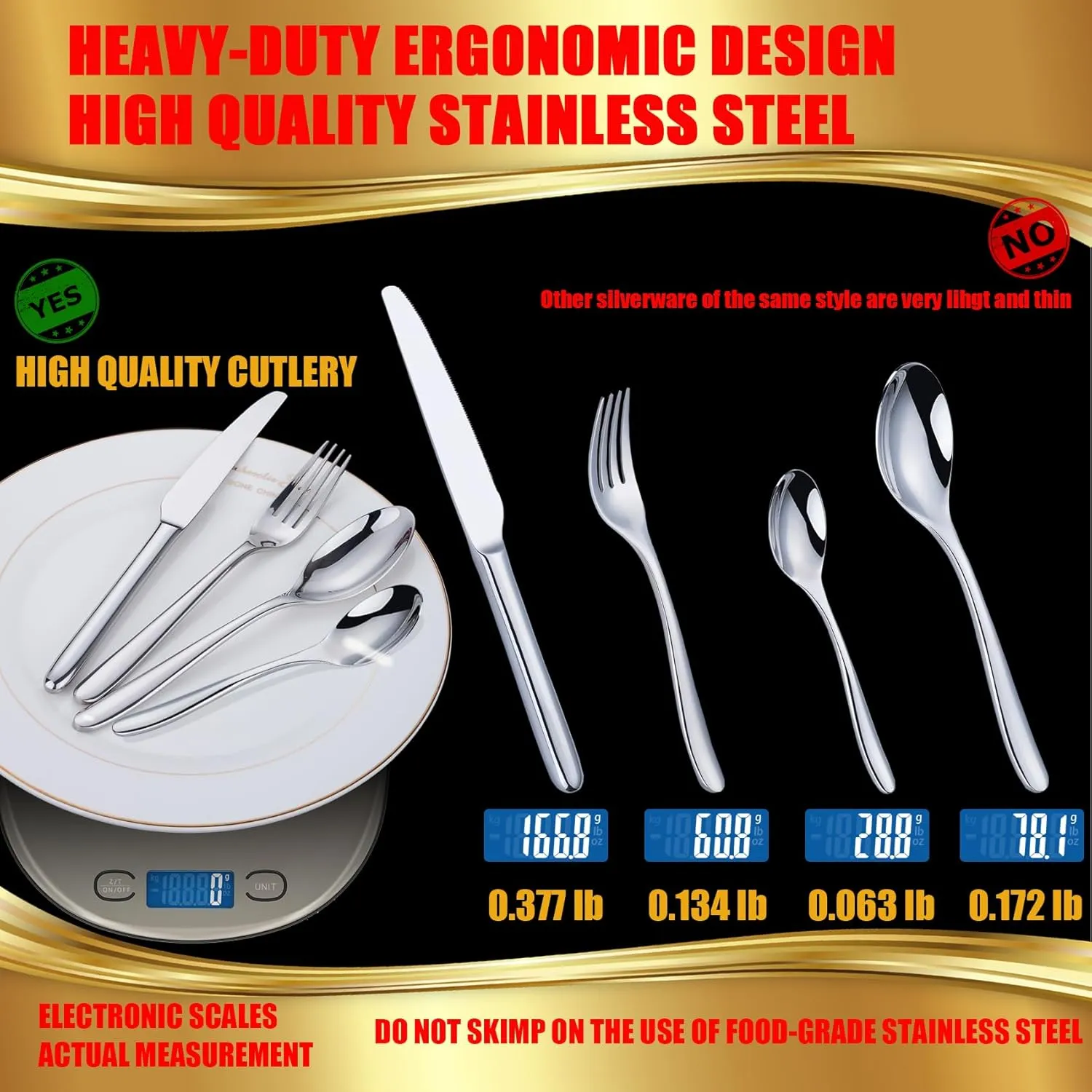 Sliverware Set, 16 Pieces Flatware Set for 4, Food Grade Stainless Steel Tableware Cutlery Set, Knife Fork and Spoon Silverware Set, Heavy Duty Utensils, Home&Restaurant, Dishwasher Safe.