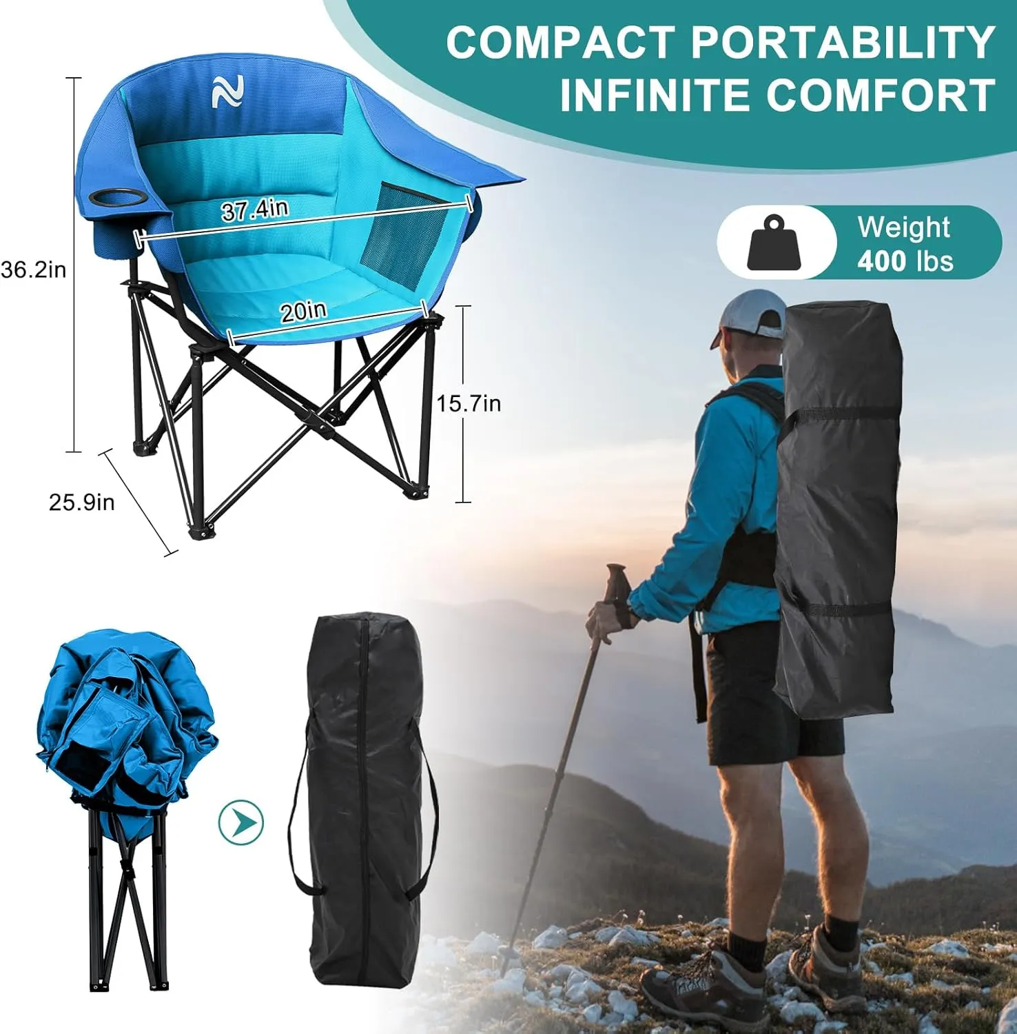 Slsy Heated Camping Chair Oversized, Outdoor Portable Heated Folding Chairs, Heated Foldable Chair Seat Supports 500 lbs, Heating Chair for Outdoor Sports, Camping, Patio, and Picnics