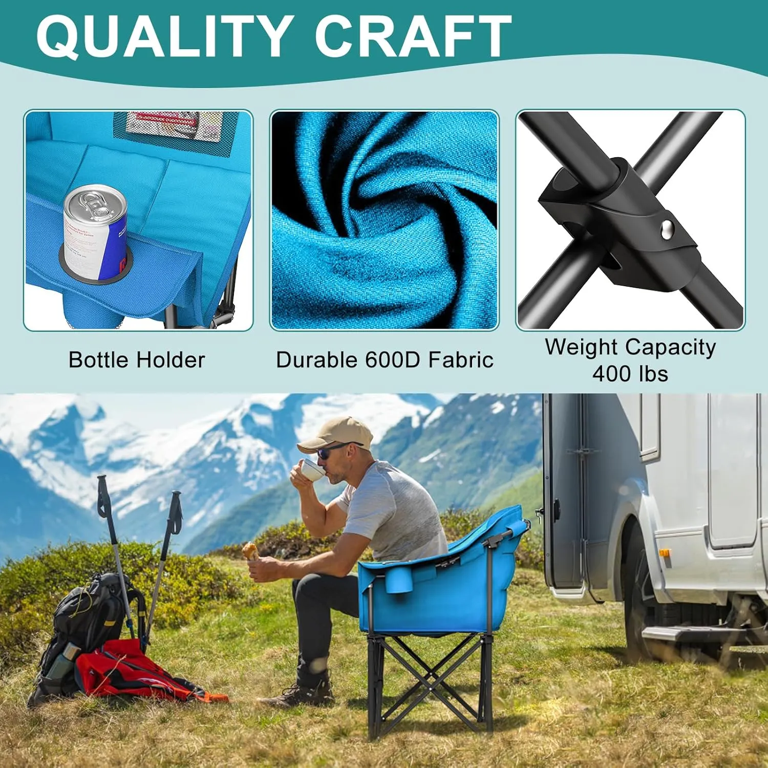 Slsy Heated Camping Chair Oversized, Outdoor Portable Heated Folding Chairs, Heated Foldable Chair Seat Supports 500 lbs, Heating Chair for Outdoor Sports, Camping, Patio, and Picnics
