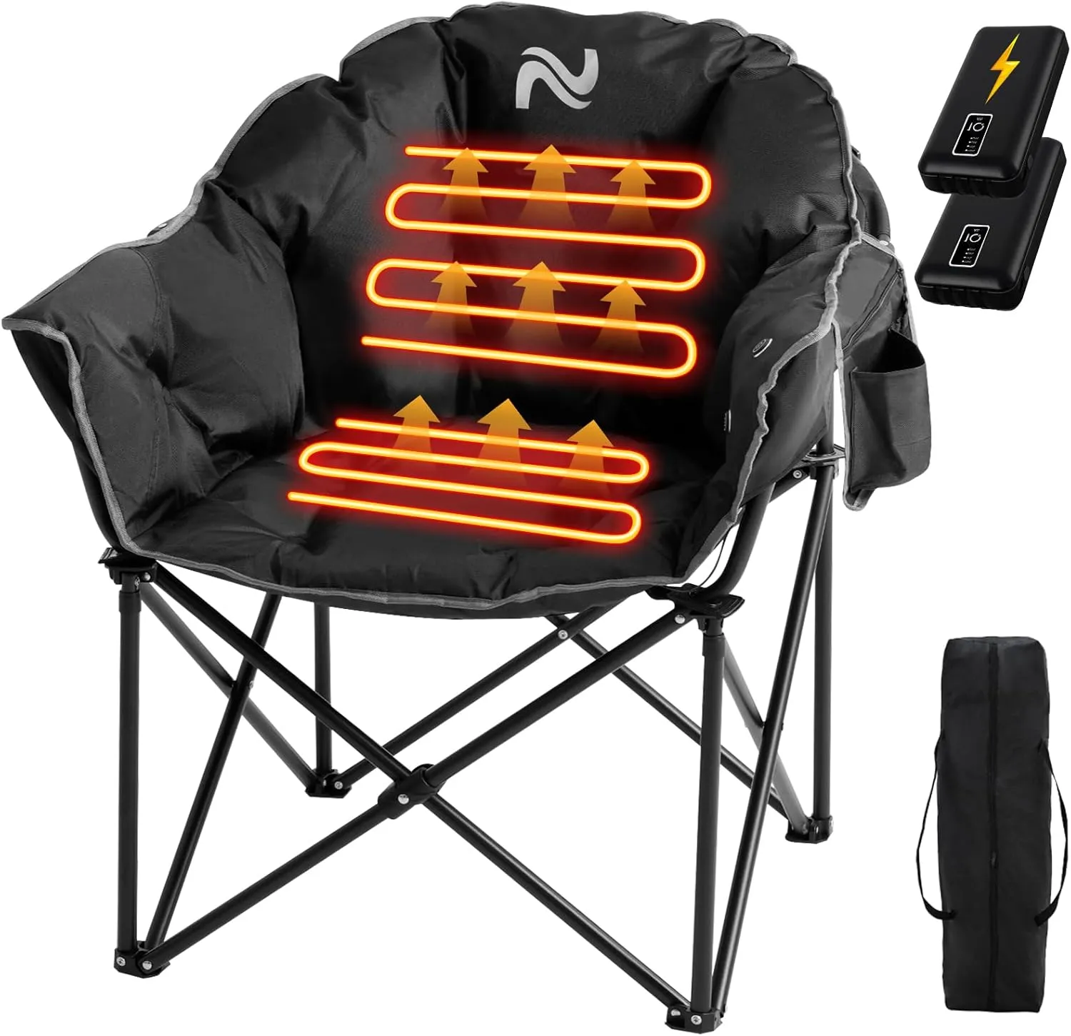 Slsy Oversized Heated Camping Chair Heats Back and Seat, Heated Portable Camp Chair with 3 Heat Levels, Heavy Duty Heated Moon Chair for Lawn, Outdoor, Picnic, Lounge Patio