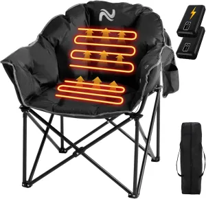 Slsy Oversized Heated Camping Chair Heats Back and Seat, Heated Portable Camp Chair with 3 Heat Levels, Heavy Duty Heated Moon Chair for Lawn, Outdoor, Picnic, Lounge Patio