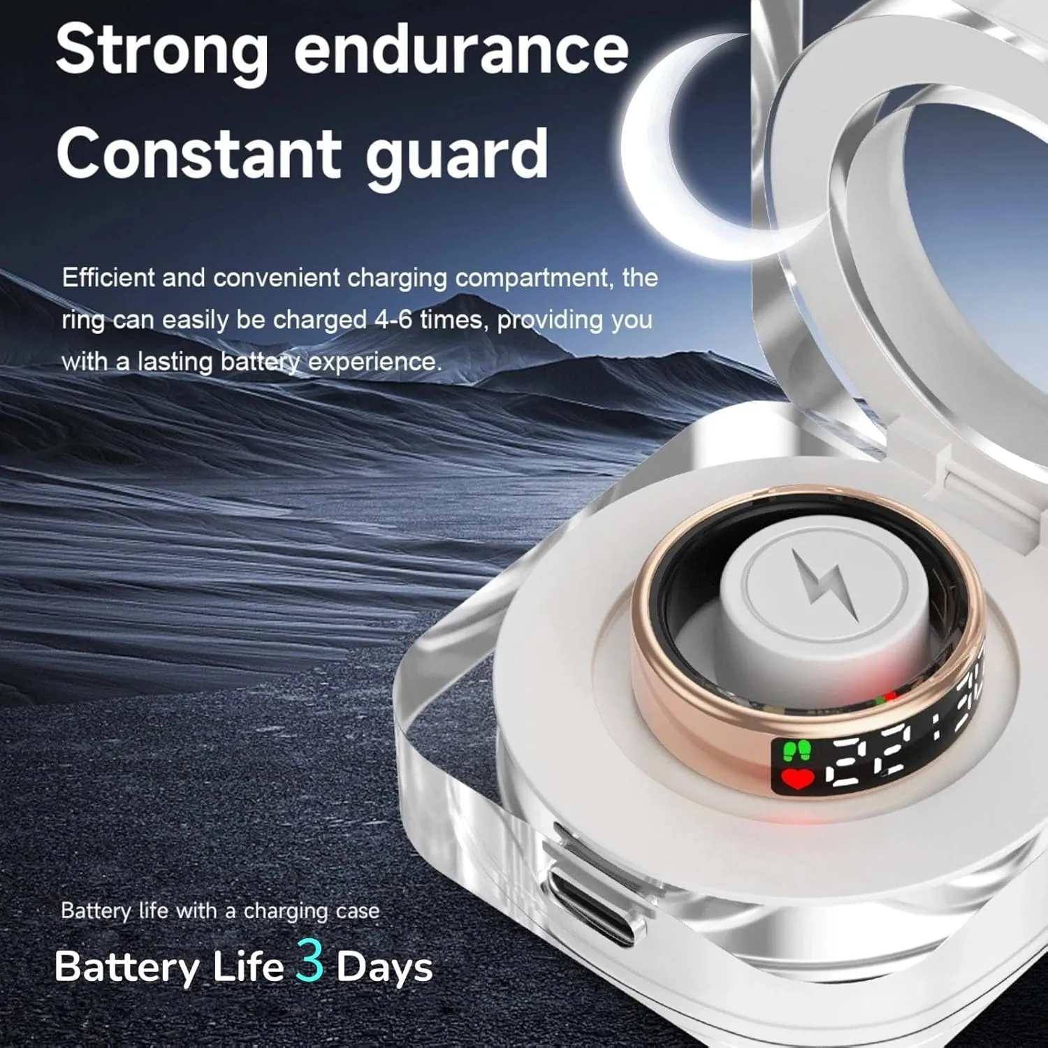 Smart Ring Health Tracker, Wearable Sleep Heart Rate Step Blood Oxygen Tracker, IP68 Waterproof Smart Ring with LED Screen to Track All Your Important Health Indicators