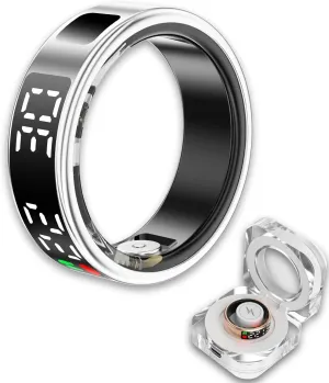 Smart Ring Health Tracker, Wearable Sleep Heart Rate Step Blood Oxygen Tracker, IP68 Waterproof Smart Ring with LED Screen to Track All Your Important Health Indicators