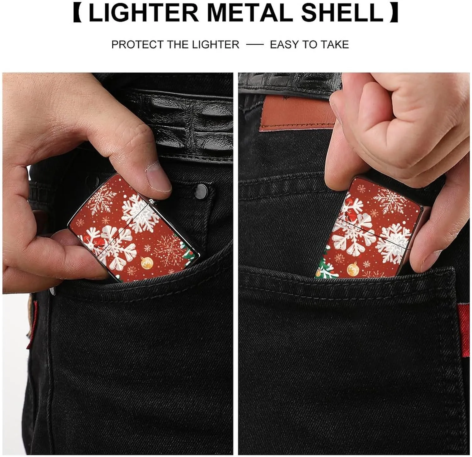 Snowflakes and Christmas TreesLighter Case Waterproof Lighter Sleeve Lighters Protective Cover with Graffiti Design