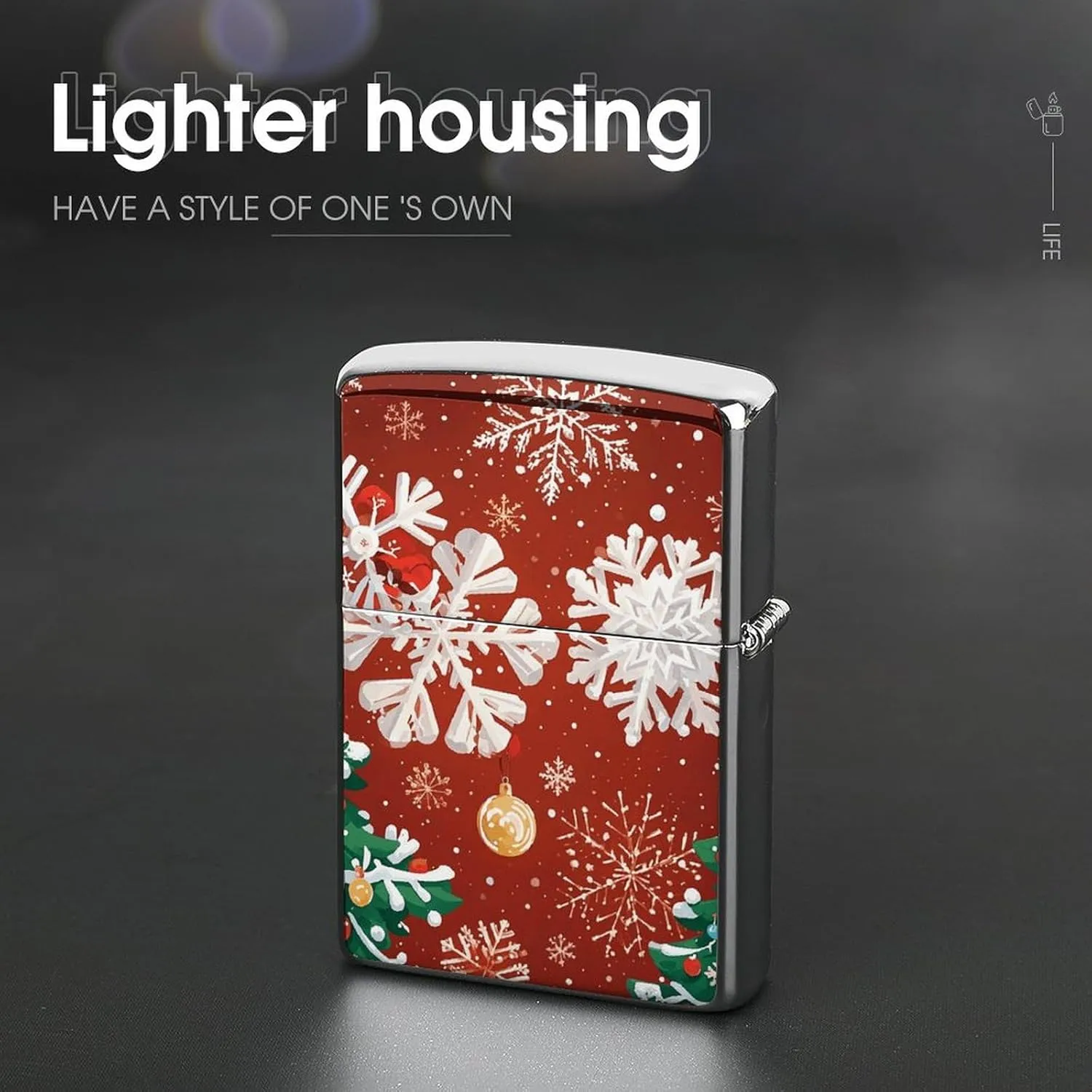 Snowflakes and Christmas TreesLighter Case Waterproof Lighter Sleeve Lighters Protective Cover with Graffiti Design