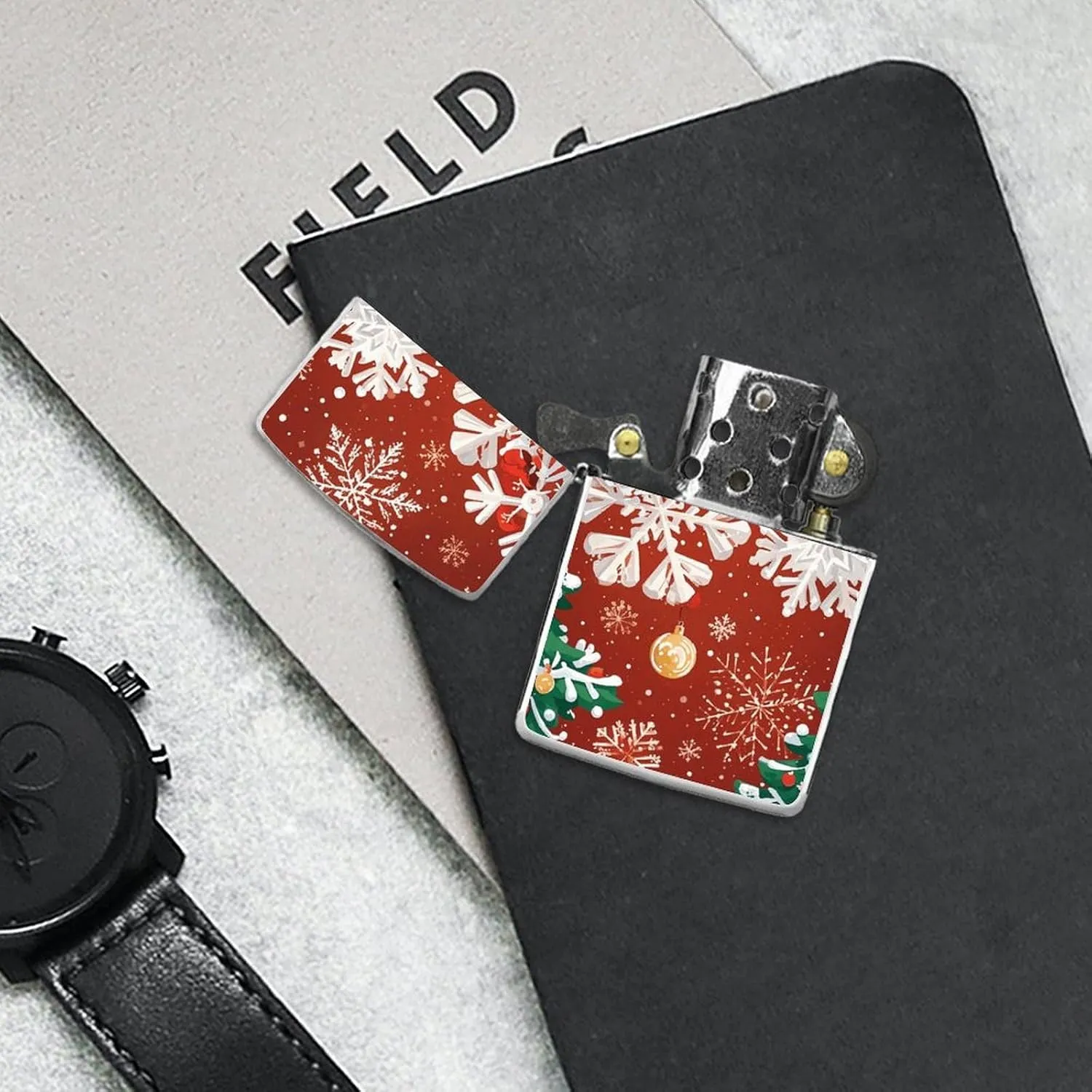 Snowflakes and Christmas TreesLighter Case Waterproof Lighter Sleeve Lighters Protective Cover with Graffiti Design