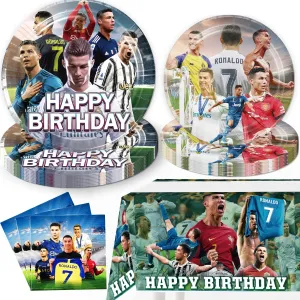 Soccer Birthday Decorations, 20 Pcs Plates 20 Napkins 1 pc Waterproof Tablecloth 43"x71" for Football Soccer Star Party Supplies Party Decorations Paper Tableware For Boys Girls Birthday Party