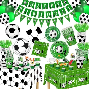 Soccer Party Plates Tableware Set Serves 24 Soccer Party Supplies Includes Banner Plates Cups Napkins Tablecloth for Soccer Sports Theme Birthday Supplies