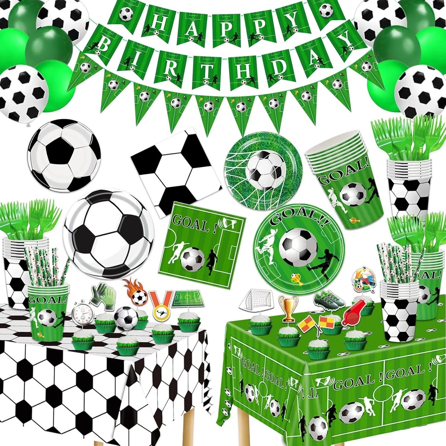 Soccer Party Plates Tableware Set Serves 24 Soccer Party Supplies Includes Banner Plates Cups Napkins Tablecloth for Soccer Sports Theme Birthday Supplies