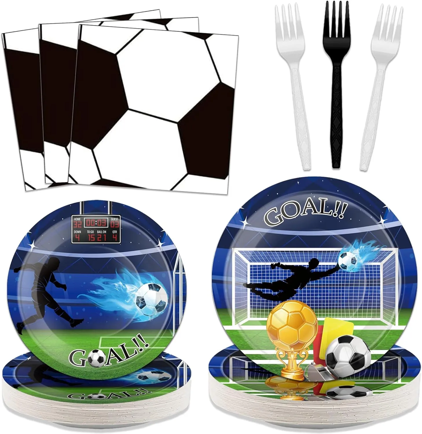 Soccer Party Supplies - 100Pcs Tableware Set for Soccer Theme Party Decorations, Serves 25