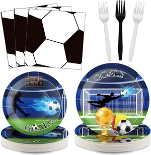 Soccer Party Supplies - 100Pcs Tableware Set for Soccer Theme Party Decorations, Serves 25