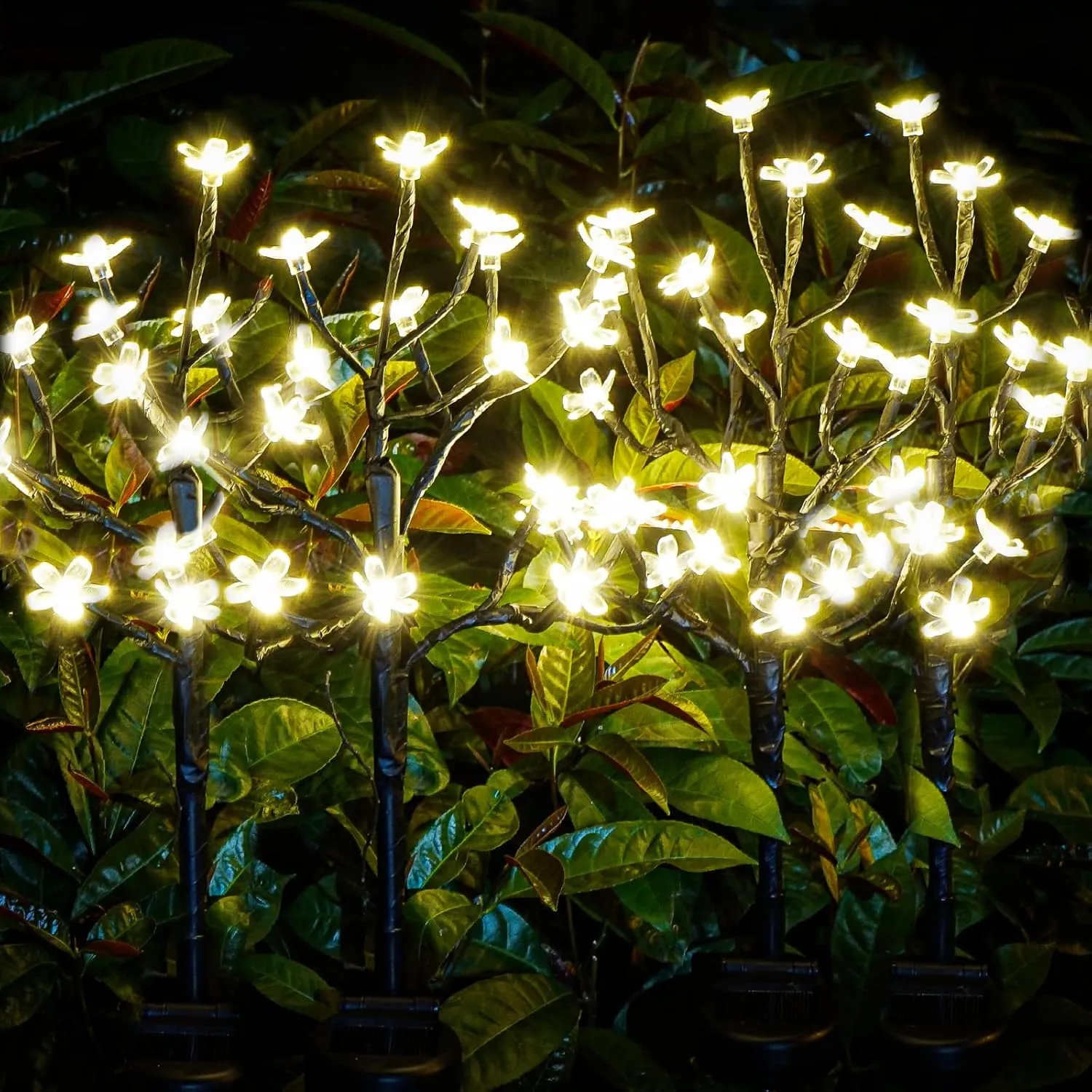 Solar Garden Lights Waterproof, Solar Outdoor Lights Decorative 4Pack, 80Led Solar Powered Flowers Garden Decor, Outdoor Fairy Lights for Yard,Pathway,Lawn,Outside,Garden Decorations