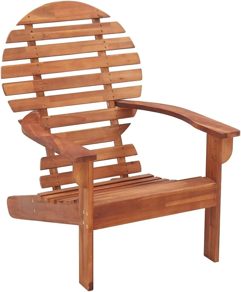 Solid Acacia Wood Adirondack Chair Outdoor Patio Furniture 35 Inch Wide Garden Lounge Chair with Contoured Seat and High Backrest for Beach Camping Deck