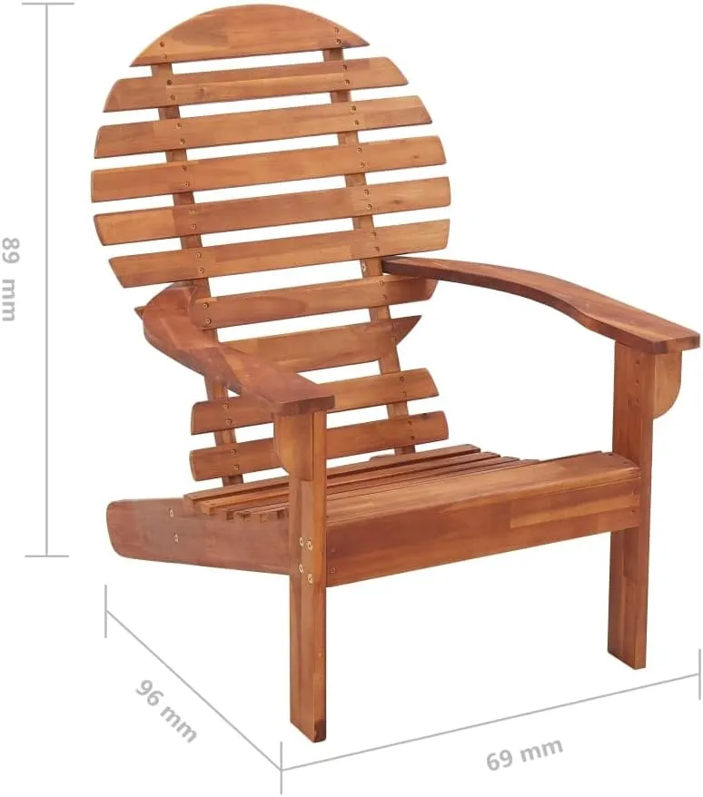 Solid Acacia Wood Adirondack Chair Outdoor Patio Furniture 35 Inch Wide Garden Lounge Chair with Contoured Seat and High Backrest for Beach Camping Deck