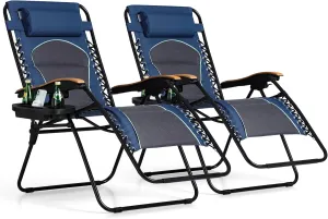 Sophia & William XL Zero Gravity Chair (2 Pack), Oversize Gravity Recliner Lounge Chair with Free Cup Holder, Supports 400 LBS (Blue)