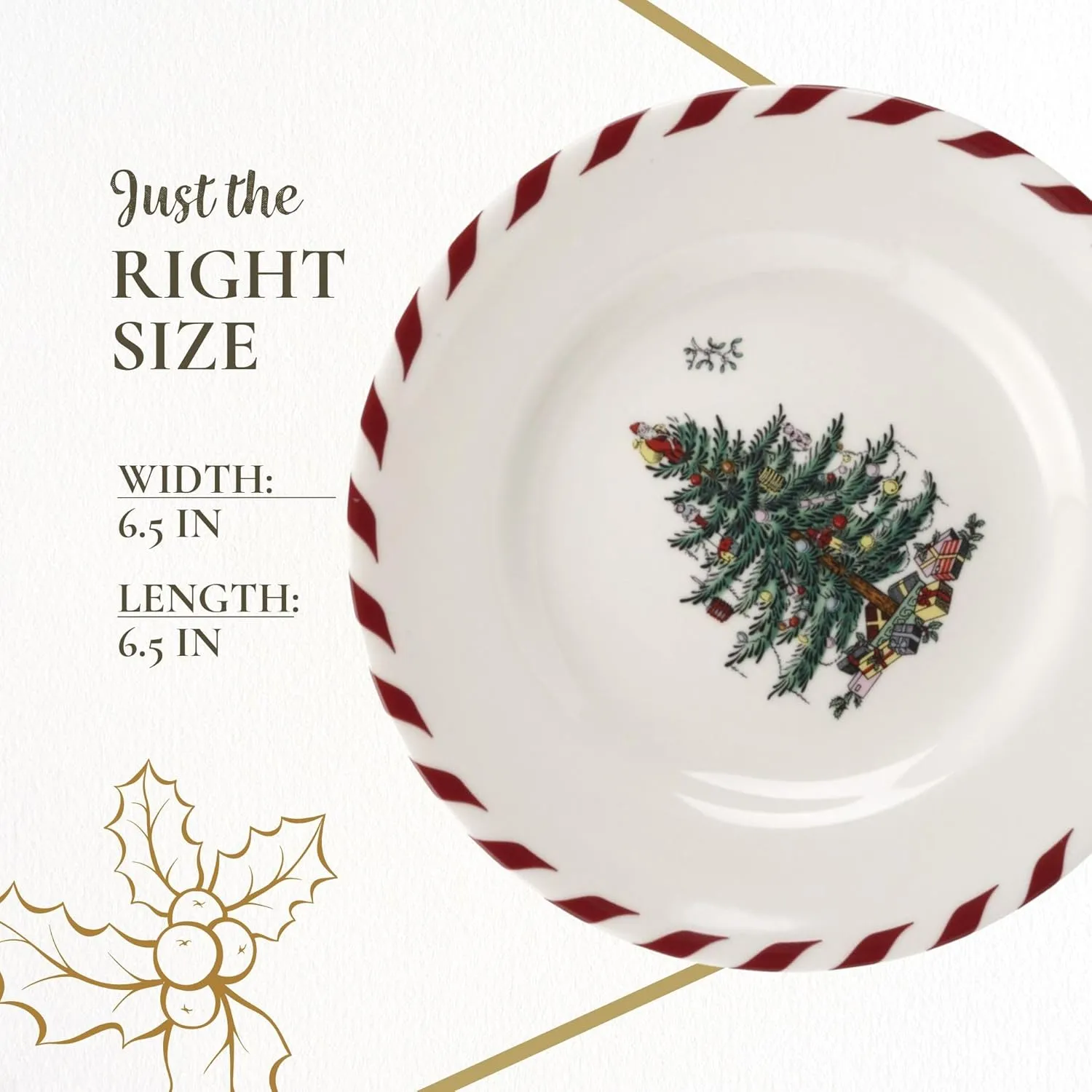 Spode Christmas Tree Canape Plates - Set of 4 | Peppermint Design, Holiday Appetizer Plate | Christmas Serving & Festive Plate | Seasonal Decorative Plate, Holiday Tableware