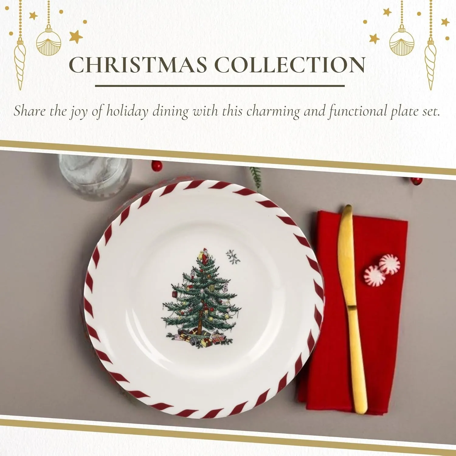 Spode Christmas Tree Canape Plates - Set of 4 | Peppermint Design, Holiday Appetizer Plate | Christmas Serving & Festive Plate | Seasonal Decorative Plate, Holiday Tableware