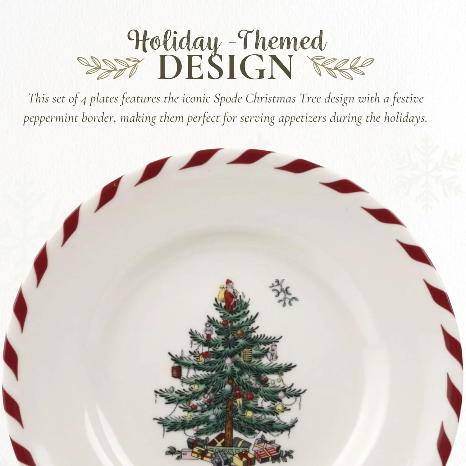 Spode Christmas Tree Canape Plates - Set of 4 | Peppermint Design, Holiday Appetizer Plate | Christmas Serving & Festive Plate | Seasonal Decorative Plate, Holiday Tableware