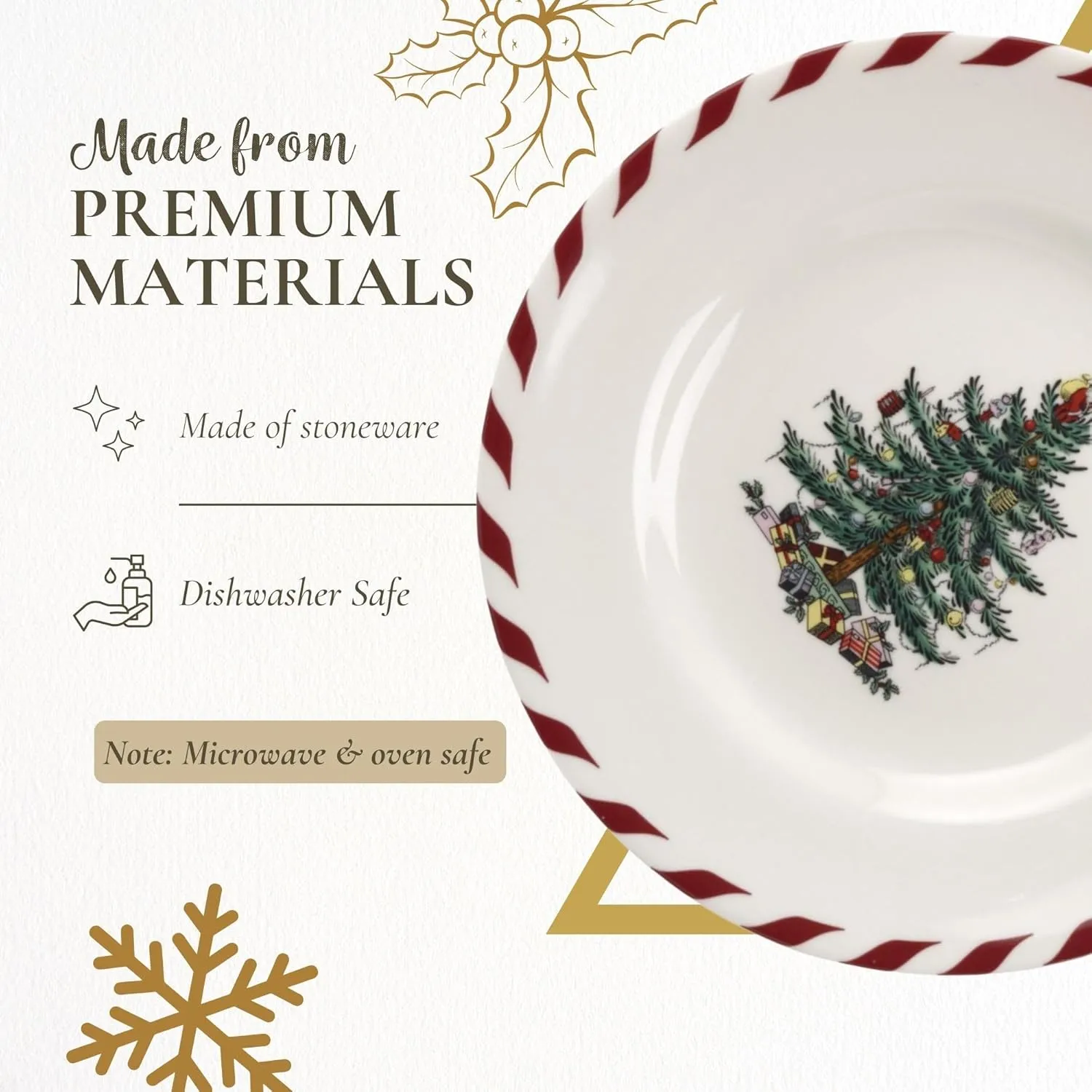 Spode Christmas Tree Canape Plates - Set of 4 | Peppermint Design, Holiday Appetizer Plate | Christmas Serving & Festive Plate | Seasonal Decorative Plate, Holiday Tableware