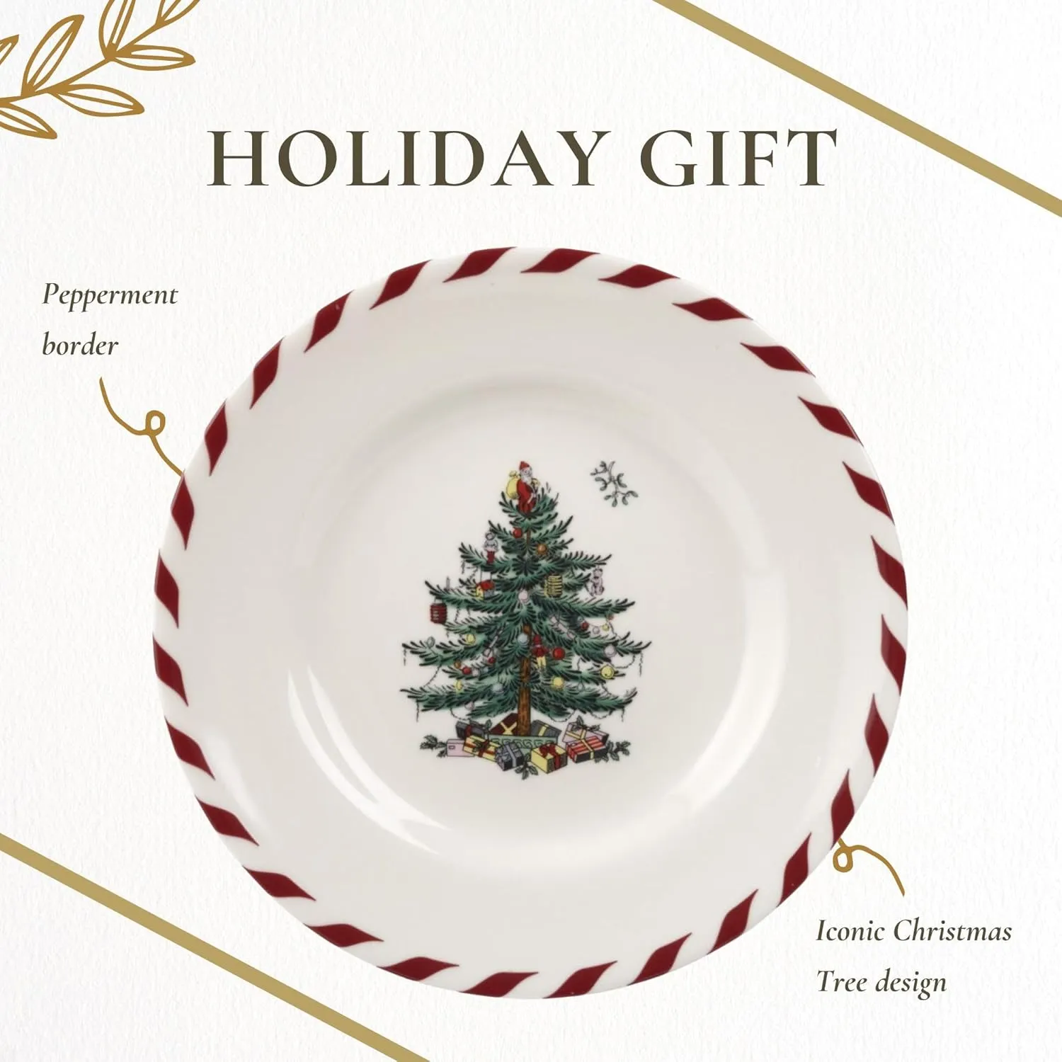 Spode Christmas Tree Canape Plates - Set of 4 | Peppermint Design, Holiday Appetizer Plate | Christmas Serving & Festive Plate | Seasonal Decorative Plate, Holiday Tableware