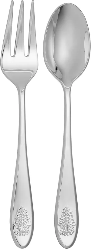 Spode Christmas Tree Salad Servers (Set of 2) - 10 Inch Flatware Serving Spoon & Fork, Festive Holiday Tableware, 18/10 Stainless Steel Serving Utensils - Dishwasher Safe, Ideal for Holiday Dining