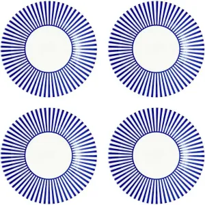 Spode Steccato Collection - 8.75" Salad Plate, Stripe Cobalt Blue (Set of 4) | Earthenware | Microwave and Dishwasher Safe | Made in England | Serving Plate for Salad, Pasta, or Appetizers
