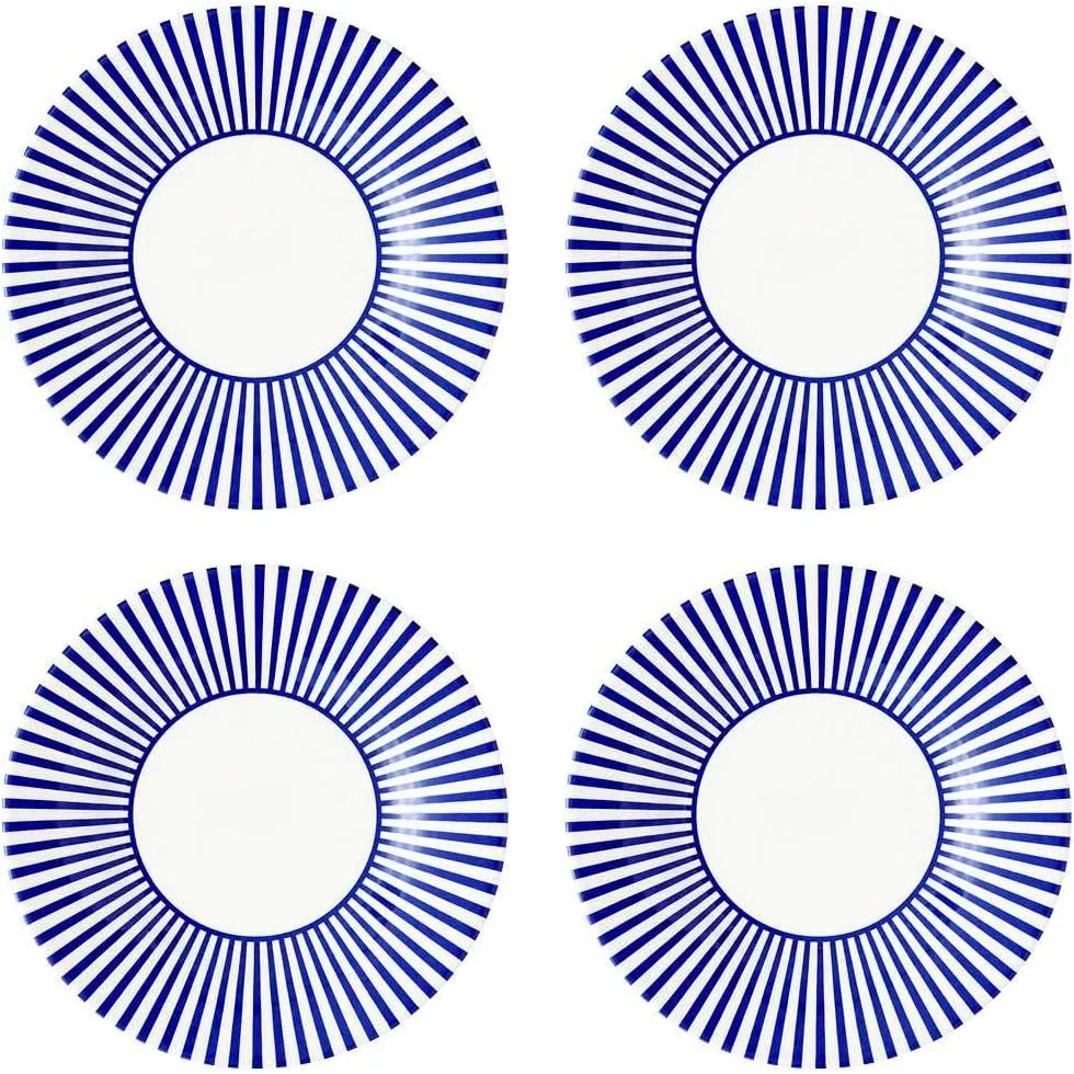Spode Steccato Collection - 8.75" Salad Plate, Stripe Cobalt Blue (Set of 4) | Earthenware | Microwave and Dishwasher Safe | Made in England | Serving Plate for Salad, Pasta, or Appetizers