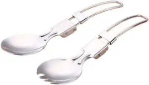 Spoons Stainless Steel Folding Spoon Spork with Lightweight Handle Picnic Camping Dinnerware Outdoor Tableware Cookware Dinner Set 2 Pcs