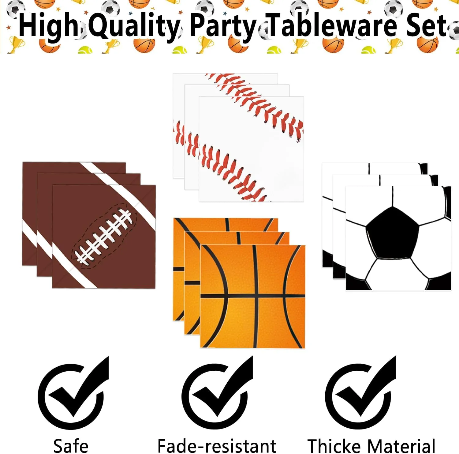 Sports Birthday Party Decorations, Sports Theme Party Plates and Napkins Baseball Football Soccer Basketball Disposable Tableware Serves 20 Guests for Birthday Party