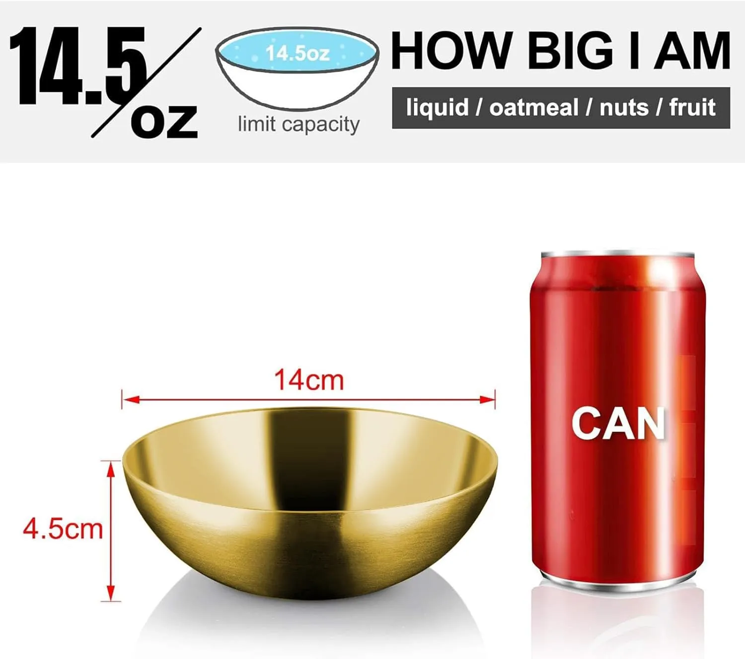 Stainless Steel Bowls for Kids, 18/8 Stainless Steel Toddler Bowl, BPA-Free, Durable & Easy Clean, 4 Pack - 14.5 oz Perfect for Baby Meals, Snacks, Serving and Travel & Home Use, Gold