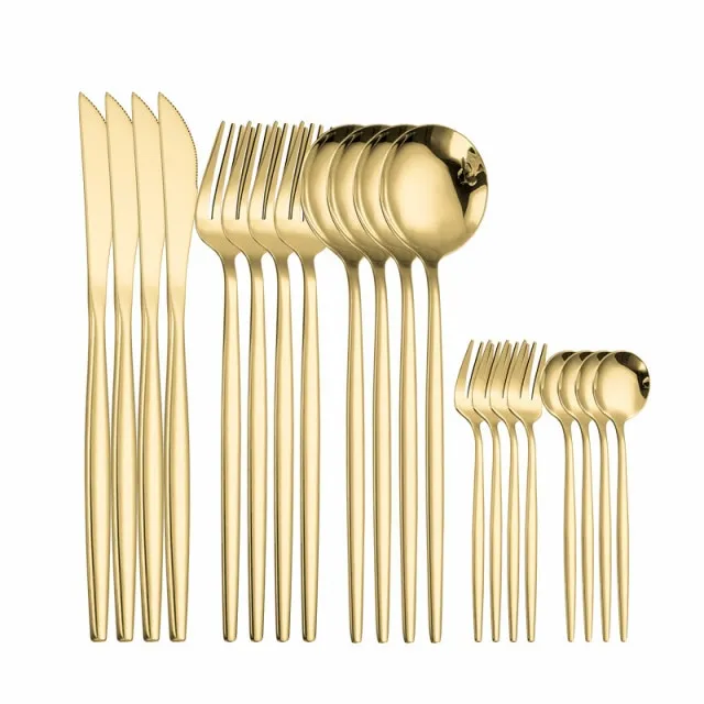 Stainless Steel Cutlery Set 20 PcsTableware Dinner Sets Spoon Fork Knife Dish Set Dinnerware White Gold Flatware luxury Kitchen